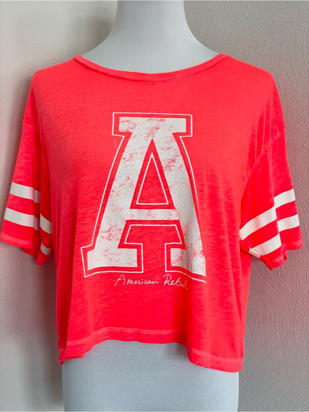 American Eagle Outfitters American Rebel Graphic Varsity Crop Top Pink Medium